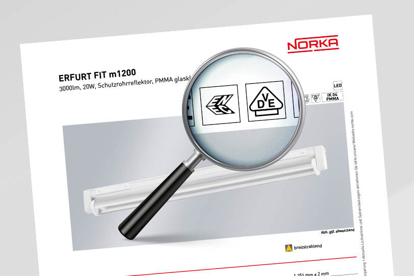 Data sheet for a FIT luminaire with ENEC and VDE certification